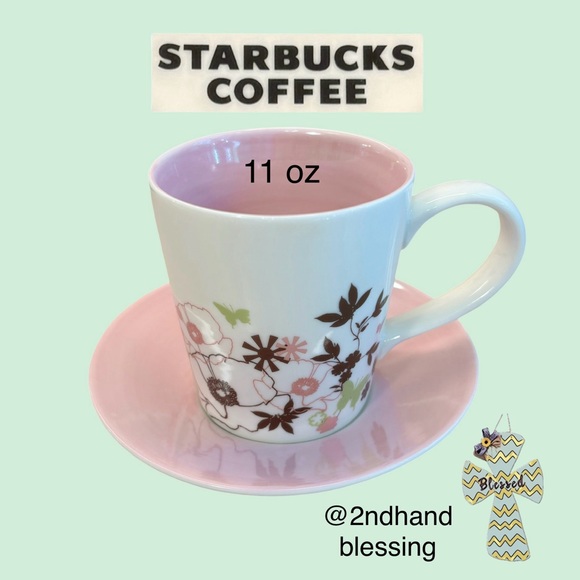 Starbucks Other - 2006 Starbucks Pink Spring Coffee Mug Tea Cup and Saucer Plate, Floral Butterfly
